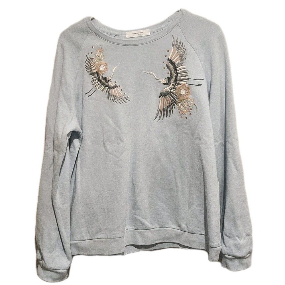 Promod Boutique France Crane Embellished Sweatshirt Light Blue Medium